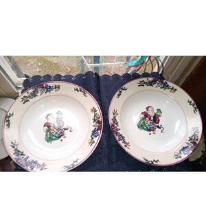 Festive Holiday Dinner Plates - Santa Design Fitz & Floyd 9” vegetable Bowl Set